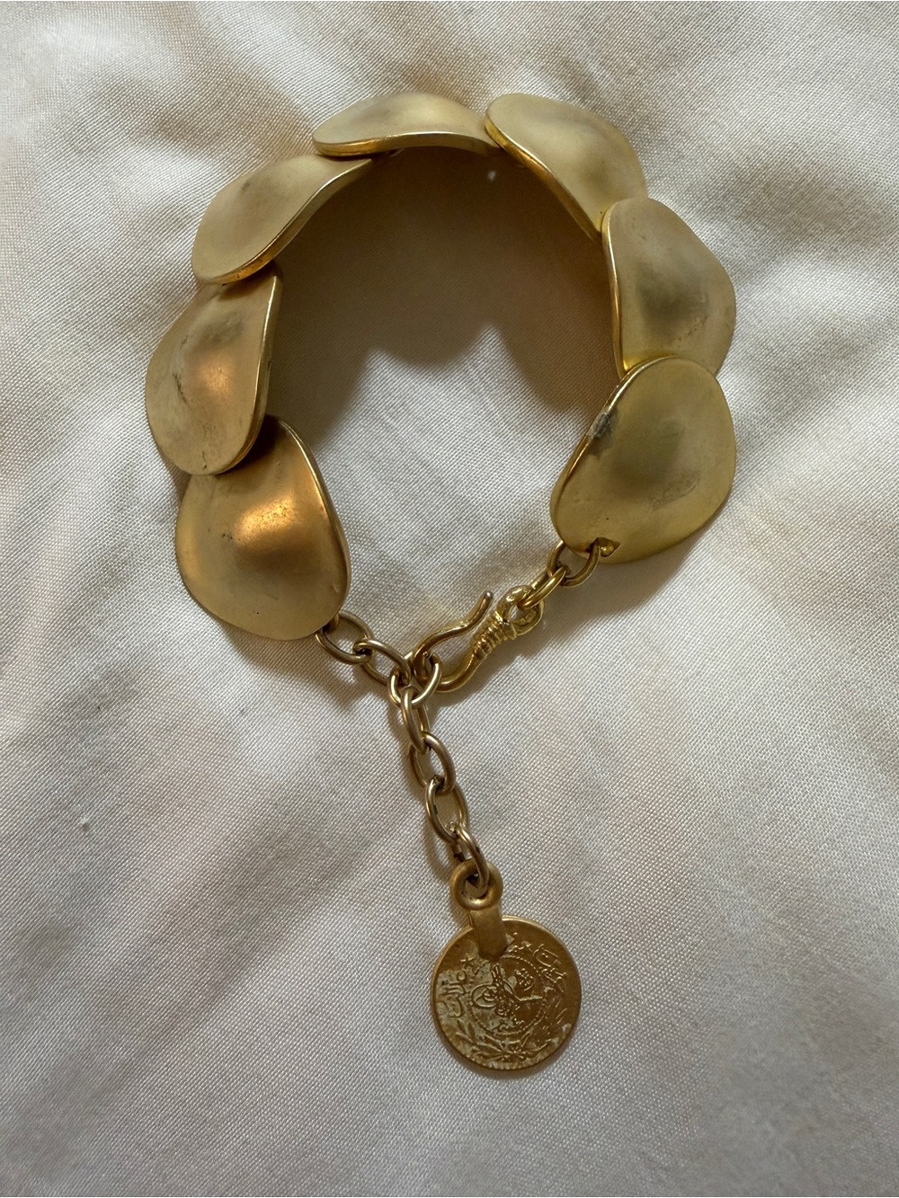 Gold-Tone Petal Link Bracelet with Coin Charm